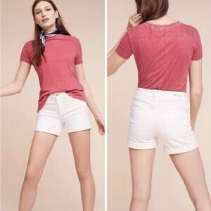 Anthropology Pilcro & the Letterpress White Denim Shorts / Size 25 / 6” / Script